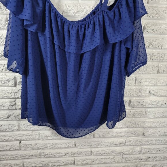 Boutique Womens Top 1X Plus Spaghetti Cold Shoulder Blue Swiss Dot BLU193E - Picture 4 of 9